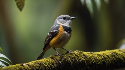 Naklejka premium closeup of a songbird on a rainforest background
