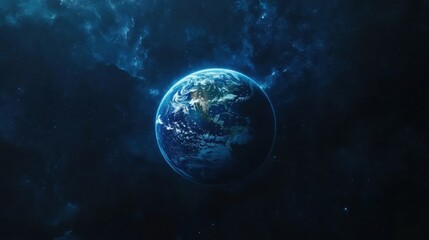 Majestic view of earth in space with glowing atmosphere and starry background