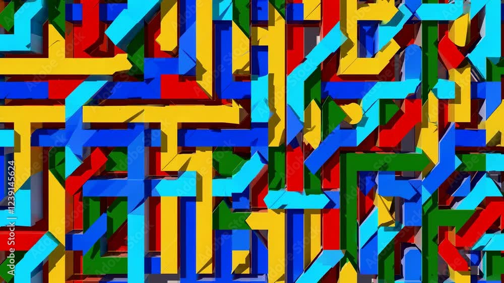 Poster interlocking geometric shapes in vibrant colors form a visually captivating abstract pattern, creati