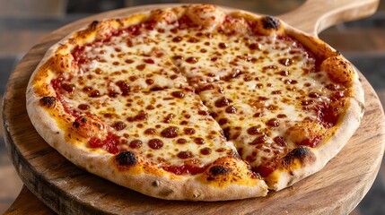 Delicious cheese pizza on wooden board, restaurant setting