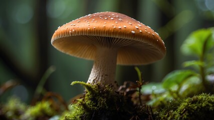 closeup of a mushroom on a rainforest background