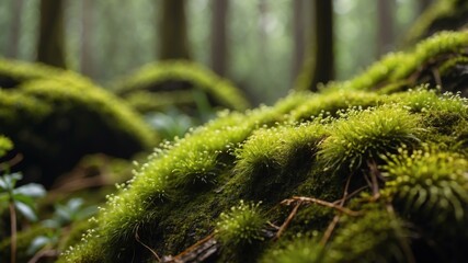 closeup of a moss on a rainforest background