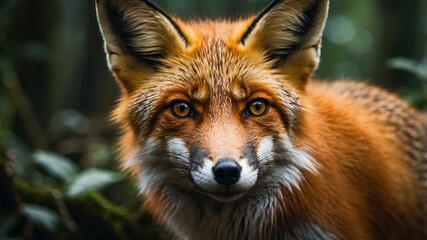 Fototapeta premium closeup of a fox on a rainforest background