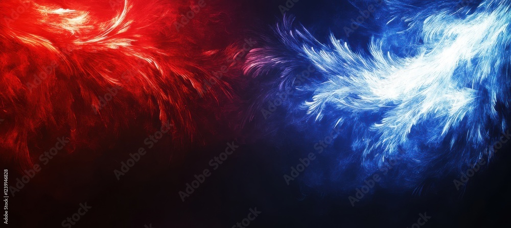 Poster vibrant abstract background with fiery red and cool blue swirls creating a dynamic visual contrast f