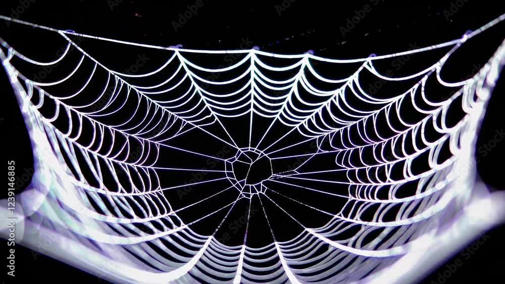 Poster luminous spider web creates a mesmerizing pattern against a dark backdrop, its delicate threads glow