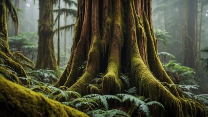 closeup of a cedar tree on a rainforest background