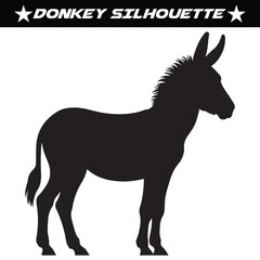 Black and white donkey silhouette vector illustration.