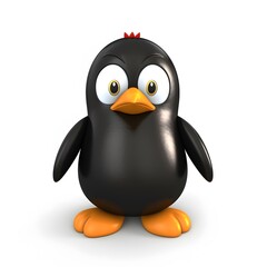 Fototapeta premium Grumpy cartoon penguin, white background, 3D render, children's book illustration