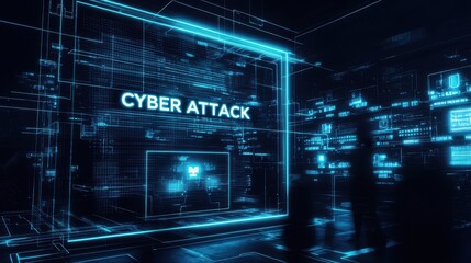 Obraz premium Digital representation of a cyber attack with glowing data streams and a futuristic interface.
