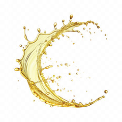 realistic 3d splash of olive oil with many drops in curve style isolated on white background