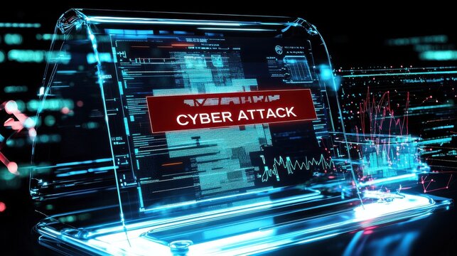Digital representation of a cyber attack warning on a futuristic computer interface.