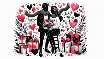 Couple in love hugging each other congratulations on Valentine's Day, Valentine's Day. illustration. created with generative AI software.