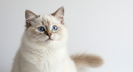 Fototapeta premium Adorable Ragdoll Kitten Blue Eyes Fluffy Fur Pet Cat