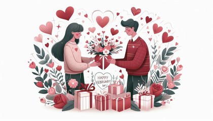 Couple in love hugging each other congratulations on Valentine's Day, Valentine's Day. illustration. created with generative AI software.