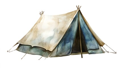 Watercolor Painting of a Vintage Camping Tent