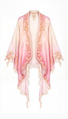 Obraz premium Delicate wedding shawl with lace embroidery on white background, elegance