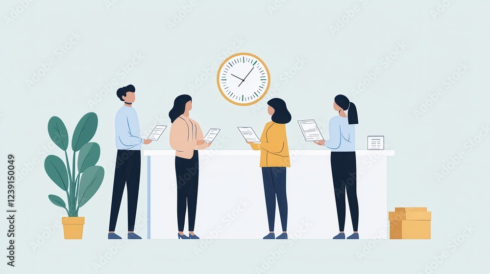 Poster efficient employee payroll processing in a corporate office setting with team collaboration and time