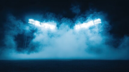 Stadium floodlights illuminate misty sky creating dramatic atmosphere for night sports event