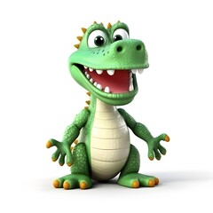Obraz premium Happy cartoon dinosaur, studio shot, white background, children's book illustration