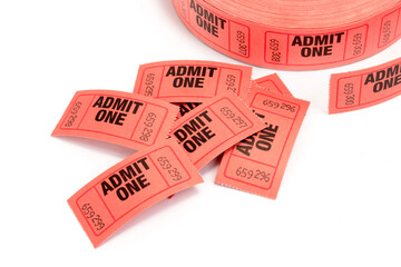 Admit One Tickets in Roll and Pile On White