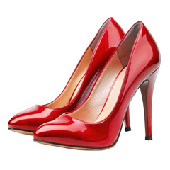 Elegant red patent leather high heels fashion shoes pair sexy chic woman on transparent background