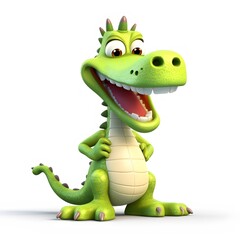 Fototapeta premium Happy cartoon dragon posing, white background, children's book illustration (1)