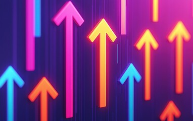 A vibrant pattern of colorful arrows pointing upwards, symbolizing growth and progress against a dark background.