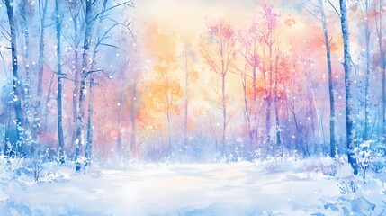 Serene Winter Woodland Scene With Pastel Hues