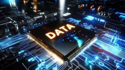 Obraz premium Futuristic microchip with glowing 