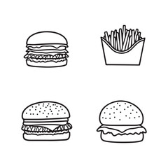 Fast food icon, minimalist design, black and white graphic, hamburger silhouette, french fries container