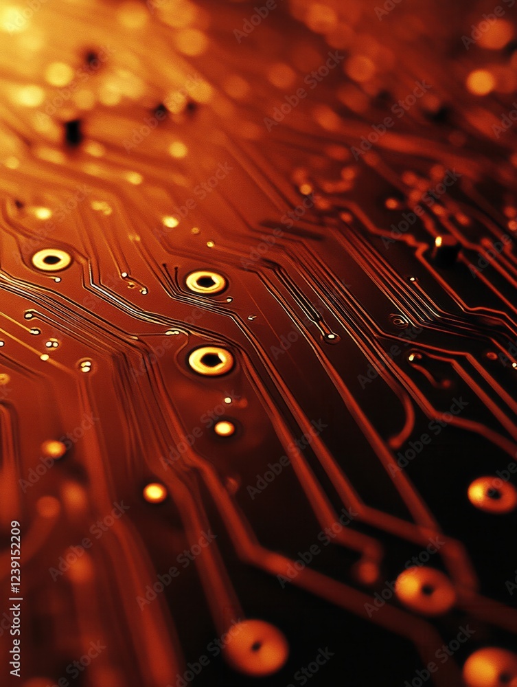 Aufkleber abstract circuit board close up with warm orange tones and shallow depth of field