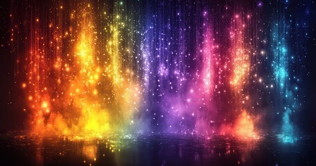 Fototapeta premium Vibrant Colorful Abstract Background with Glowing Lights, Sparkling Stars and Soft Waves of Rainbow Hues for Creative Projects and Artworks