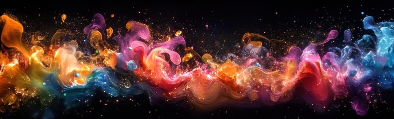 Vibrant Colorful Fluid Abstract Art Composition with Swirling Patterns and Sparkling Effects on Dark Background for Creative Projects and Designs