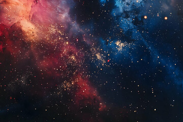 Fototapeta premium A vibrant fireworks display in the night sky, lighting up the horizon with bursts of red, blue, and gold, symbolizing joy and celebration.