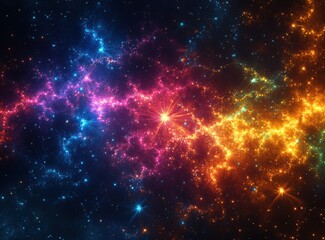 Vibrant Cosmic Clouds Filled with Glowing Stars and Colorful Nebulae in the Depths of Space and the Universe