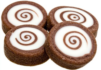 Delicious Chocolate and White Cream Swirl Cookies on White Background