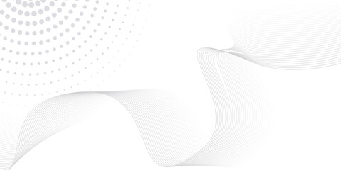 Gray and white abstract background with flowing wave line. Digital future technology concept.
