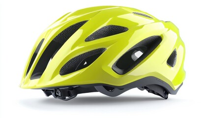 Bright yellow bicycle helmet with ventilation holes for outdoor cycling safety