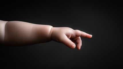 Delicate Baby Hand Reaching Out Against Dark Background