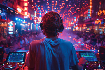 Obraz premium DJ plays on the best, famous CD players at nightclub during party.