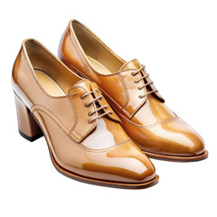 Elegant brown leather womens oxfords stylish high heels shoes fashion up on transparent background