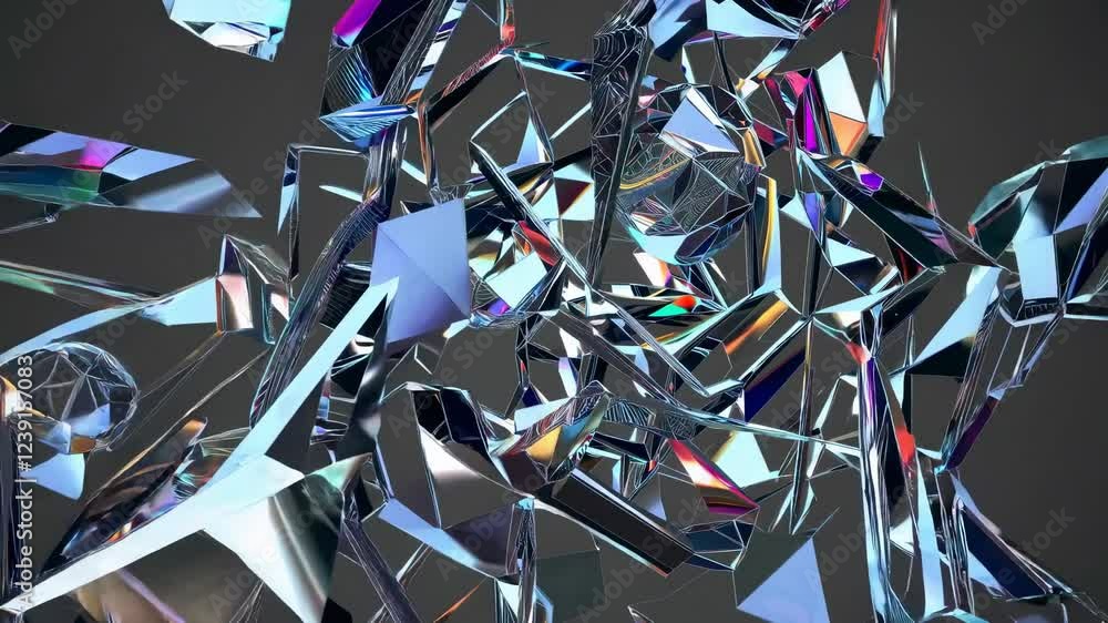 Poster complex crystal structures with iridescent surfaces reflecting vibrant colors create a captivating a
