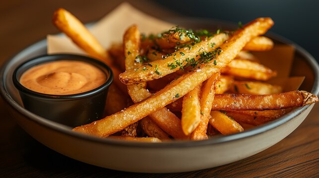Indulgent Golden Crispy French Fries with Gourmet Dipping Sauces