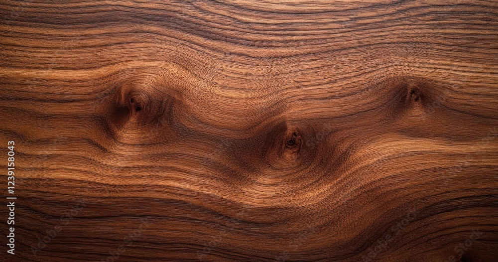 Poster hyperrealistic close-up of walnut wood texture with intricate grain patterns and soft ambient lighti