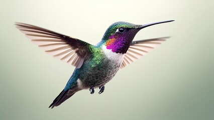 Fototapeta premium A close up of a hummingbird in flight with vibrant iridescent feathers showing its delicate and agile movements for Nature and Birdwatching themes