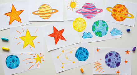 Space/Planet drawing with colour pencil 