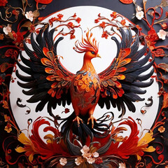 Fototapeta premium Rise of the Phoenix: A Majestic Asian-Inspired Design of Fire and Elegance