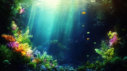 Obraz premium Vibrant Underwater Coral Reef Scene With Fish