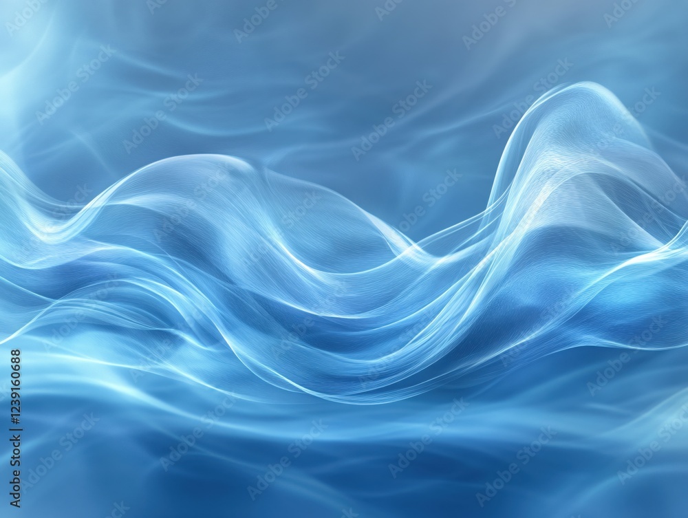 Poster abstract flowing blue waves creating a serene and calming digital background with light