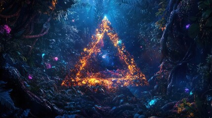Obraz premium Fiery Triangle Shrine in a Bioluminescent Forest